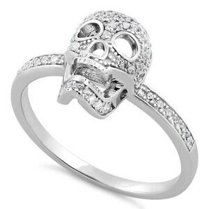 Sterling Silver Skull CZ Ring Size 8